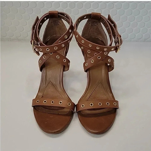 ISOLA DAMAR BROWN HEELED SANDAL WRAP AROUND STRAPS WITH GROMMET DETAIL SIZE 7.5 - Picture 5 of 15